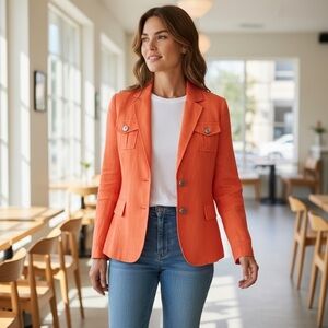 🧡 Cabi Orange Button-Front Blazer Jacket - Size Small
